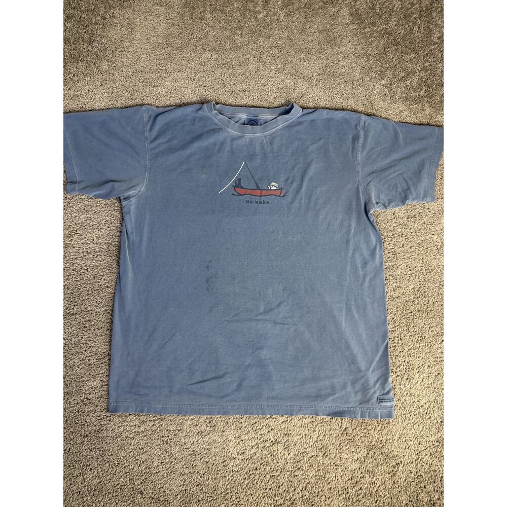 Life Is Good Shirt Mens XL Blue Canoe No Wake Graphic Crew Neck Cotton